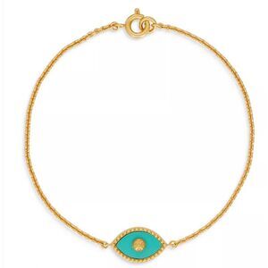 TORY BURCH Gold Tone Turquoise Evil Eye Bracelet